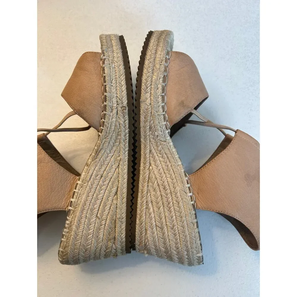 Eileen Fisher Agnes Leather Espadrille Wedge‎ Sandals Sz 7 Quiet Luxury